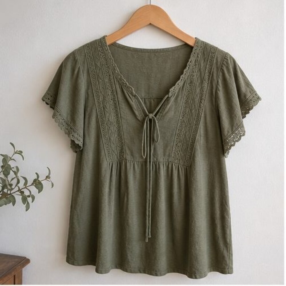 Olive Tie Neck Blouse